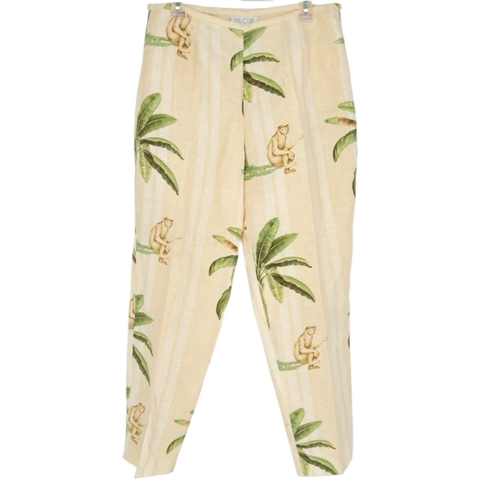 Vintage Silk Club Collection‎ 90s Jungle Print Monkey Linen Pants